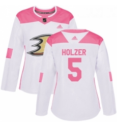 Womens Adidas Anaheim Ducks 5 Korbinian Holzer Authentic WhitePink Fashion NHL Jersey 