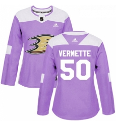 Womens Adidas Anaheim Ducks 50 Antoine Vermette Authentic Purple Fights Cancer Practice NHL Jersey 