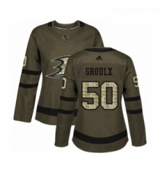 Womens Adidas Anaheim Ducks 50 Benoit Olivier Groulx Authentic Green Salute to Service NHL Jersey 