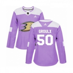 Womens Adidas Anaheim Ducks 50 Benoit Olivier Groulx Authentic Purple Fights Cancer Practice NHL Jersey 