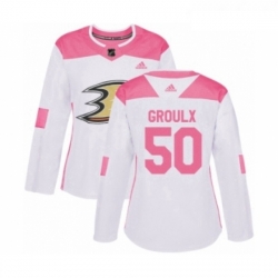 Womens Adidas Anaheim Ducks 50 Benoit Olivier Groulx Authentic White Pink Fashion NHL Jersey 