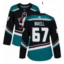 Womens Adidas Anaheim Ducks 67 Rickard Rakell Authentic Black Teal Third NHL Jersey 