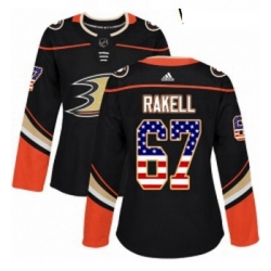 Womens Adidas Anaheim Ducks 67 Rickard Rakell Authentic Black USA Flag Fashion NHL Jersey 