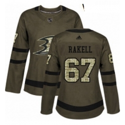 Womens Adidas Anaheim Ducks 67 Rickard Rakell Authentic Green Salute to Service NHL Jersey 