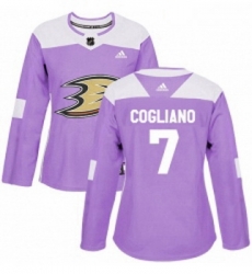 Womens Adidas Anaheim Ducks 7 Andrew Cogliano Authentic Purple Fights Cancer Practice NHL Jersey 