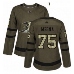Womens Adidas Anaheim Ducks 75 Jaycob Megna Authentic Green Salute to Service NHL Jersey 