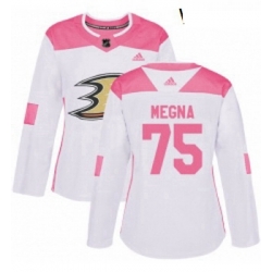 Womens Adidas Anaheim Ducks 75 Jaycob Megna Authentic WhitePink Fashion NHL Jersey 