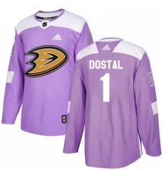Youth Adidas Anaheim Ducks 1 Lukas Dostal Authentic Purple Fights Cancer Practice NHL Jersey 