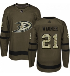 Youth Adidas Anaheim Ducks 21 Chris Wagner Authentic Green Salute to Service NHL Jersey 
