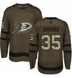 Youth Adidas Anaheim Ducks 35 Jean Sebastien Giguere Premier Green Salute to Service NHL Jersey 