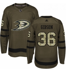 Youth Adidas Anaheim Ducks 36 John Gibson Authentic Green Salute to Service NHL Jersey 