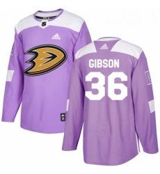 Youth Adidas Anaheim Ducks 36 John Gibson Authentic Purple Fights Cancer Practice NHL Jersey 