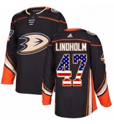 Youth Adidas Anaheim Ducks 47 Hampus Lindholm Authentic Black USA Flag Fashion NHL Jersey 