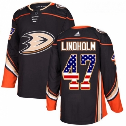 Youth Adidas Anaheim Ducks 47 Hampus Lindholm Authentic Black USA Flag Fashion NHL Jersey 