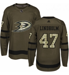 Youth Adidas Anaheim Ducks 47 Hampus Lindholm Authentic Green Salute to Service NHL Jersey 