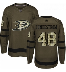 Youth Adidas Anaheim Ducks 48 Isac Lundestrom Authentic Green Salute to Service NHL Jersey 