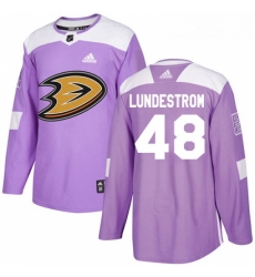 Youth Adidas Anaheim Ducks 48 Isac Lundestrom Authentic Purple Fights Cancer Practice NHL Jersey 