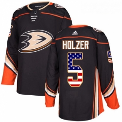 Youth Adidas Anaheim Ducks 5 Korbinian Holzer Authentic Black USA Flag Fashion NHL Jersey 