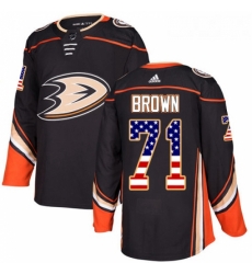 Youth Adidas Anaheim Ducks 71 JT Brown Authentic Black USA Flag Fashion NHL Jersey 