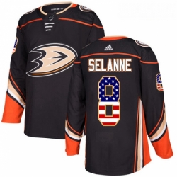 Youth Adidas Anaheim Ducks 8 Teemu Selanne Authentic Black USA Flag Fashion NHL Jersey 