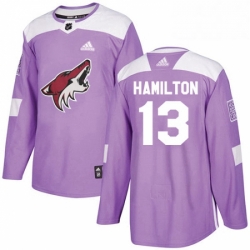 Mens Adidas Arizona Coyotes 13 Freddie Hamilton Authentic Purple Fights Cancer Practice NHL Jersey 
