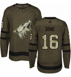 Mens Adidas Arizona Coyotes 16 Max Domi Authentic Green Salute to Service NHL Jersey 
