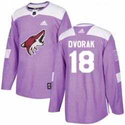 Mens Adidas Arizona Coyotes 18 Christian Dvorak Authentic Purple Fights Cancer Practice NHL Jersey 
