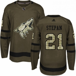 Mens Adidas Arizona Coyotes 21 Derek Stepan Premier Green Salute to Service NHL Jersey 