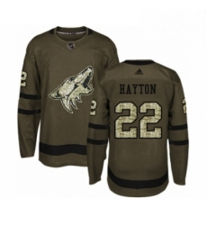 Mens Adidas Arizona Coyotes 22 Barrett Hayton Authentic Green Salute to Service NHL Jerse
