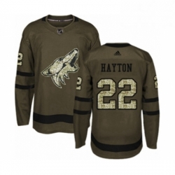Mens Adidas Arizona Coyotes 22 Barrett Hayton Authentic Green Salute to Service NHL Jerse
