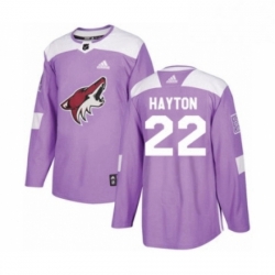 Mens Adidas Arizona Coyotes 22 Barrett Hayton Authentic Purple Fights Cancer Practice NHL Jerse