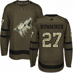 Mens Adidas Arizona Coyotes 27 Teppo Numminen Authentic Green Salute to Service NHL Jersey 