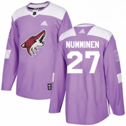 Mens Adidas Arizona Coyotes 27 Teppo Numminen Authentic Purple Fights Cancer Practice NHL Jersey 