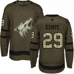 Mens Adidas Arizona Coyotes 29 Mario Kempe Authentic Green Salute to Service NHL Jersey 