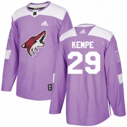 Mens Adidas Arizona Coyotes 29 Mario Kempe Authentic Purple Fights Cancer Practice NHL Jersey 