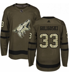 Mens Adidas Arizona Coyotes 33 Alex Goligoski Authentic Green Salute to Service NHL Jersey 