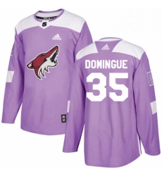 Mens Adidas Arizona Coyotes 35 Louis Domingue Authentic Purple Fights Cancer Practice NHL Jersey 
