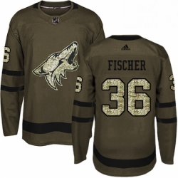 Mens Adidas Arizona Coyotes 36 Christian Fischer Authentic Green Salute to Service NHL Jersey 