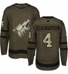 Mens Adidas Arizona Coyotes 4 Niklas Hjalmarsson Authentic Green Salute to Service NHL Jersey 