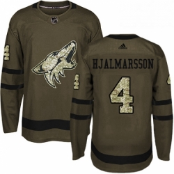 Mens Adidas Arizona Coyotes 4 Niklas Hjalmarsson Authentic Green Salute to Service NHL Jersey 