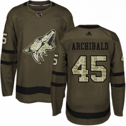 Mens Adidas Arizona Coyotes 45 Josh Archibald Authentic Green Salute to Service NHL Jerse