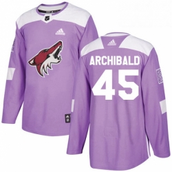 Mens Adidas Arizona Coyotes 45 Josh Archibald Authentic Purple Fights Cancer Practice NHL Jerse