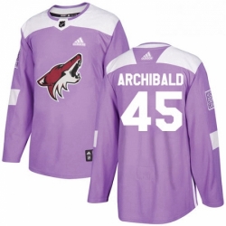 Mens Adidas Arizona Coyotes 45 Josh Archibald Authentic Purple Fights Cancer Practice NHL Jersey 