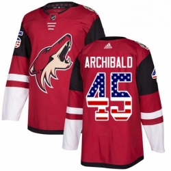 Mens Adidas Arizona Coyotes 45 Josh Archibald Authentic Red USA Flag Fashion NHL Jersey 