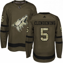 Mens Adidas Arizona Coyotes 5 Adam Clendening Authentic Green Salute to Service NHL Jersey 