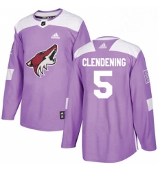 Mens Adidas Arizona Coyotes 5 Adam Clendening Authentic Purple Fights Cancer Practice NHL Jersey 