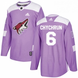 Mens Adidas Arizona Coyotes 6 Jakob Chychrun Authentic Purple Fights Cancer Practice NHL Jersey 