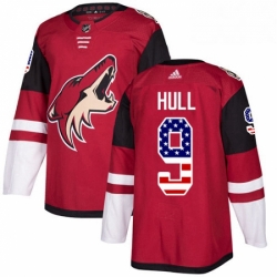 Mens Adidas Arizona Coyotes 9 Bobby Hull Authentic Red USA Flag Fashion NHL Jersey 