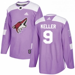 Mens Adidas Arizona Coyotes 9 Clayton Keller Authentic Purple Fights Cancer Practice NHL Jersey 