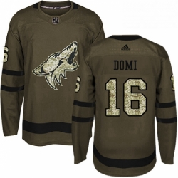Youth Adidas Arizona Coyotes 16 Max Domi Authentic Green Salute to Service NHL Jersey 